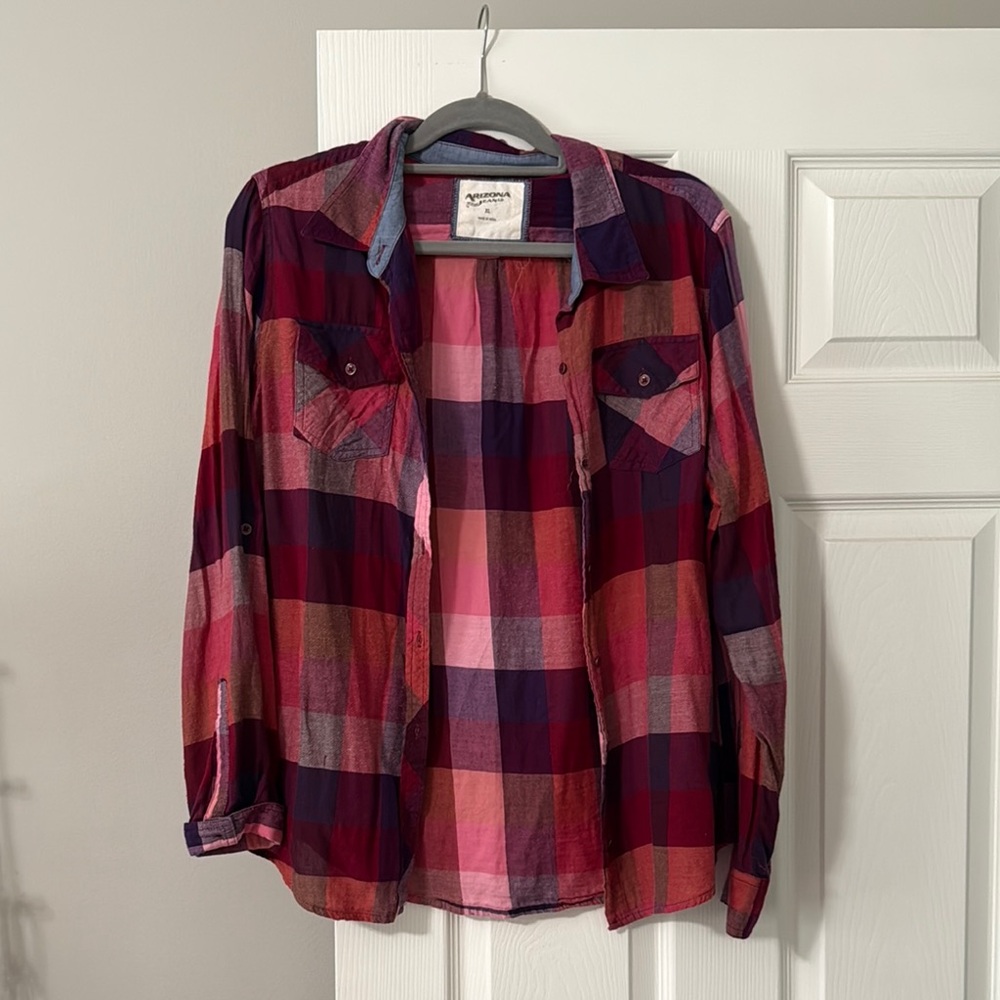 Red and Blue Plaid Button-Up Shirt